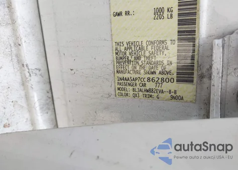 2012 Nissan Maxima 3.5 Sv из США, поврежденный, VIN 1N4AA5AP7CC862800